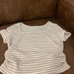 SHEIN Cream and White Striped Short Sleeve Top